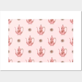 Teapots & Filigree (Pink) Posters and Art